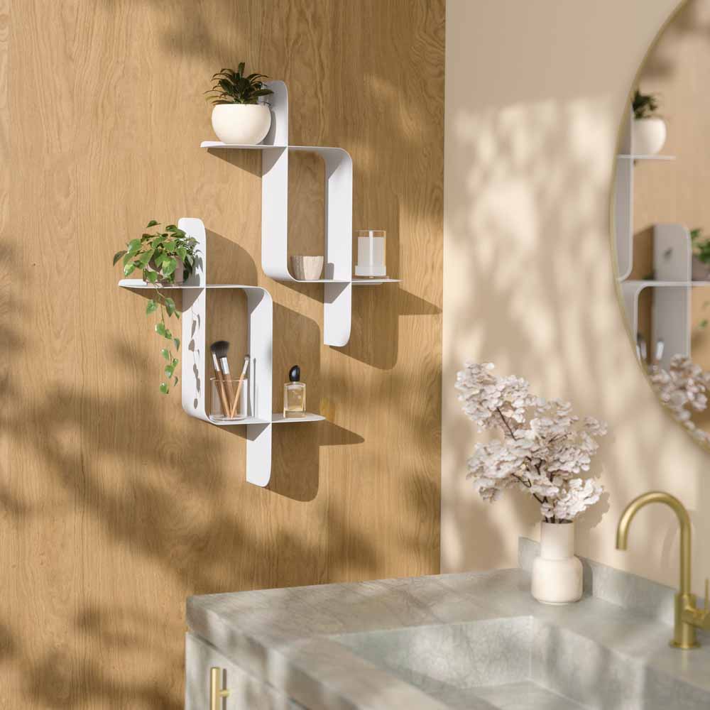 זוג מדפי MONTAGE מתכת לבן