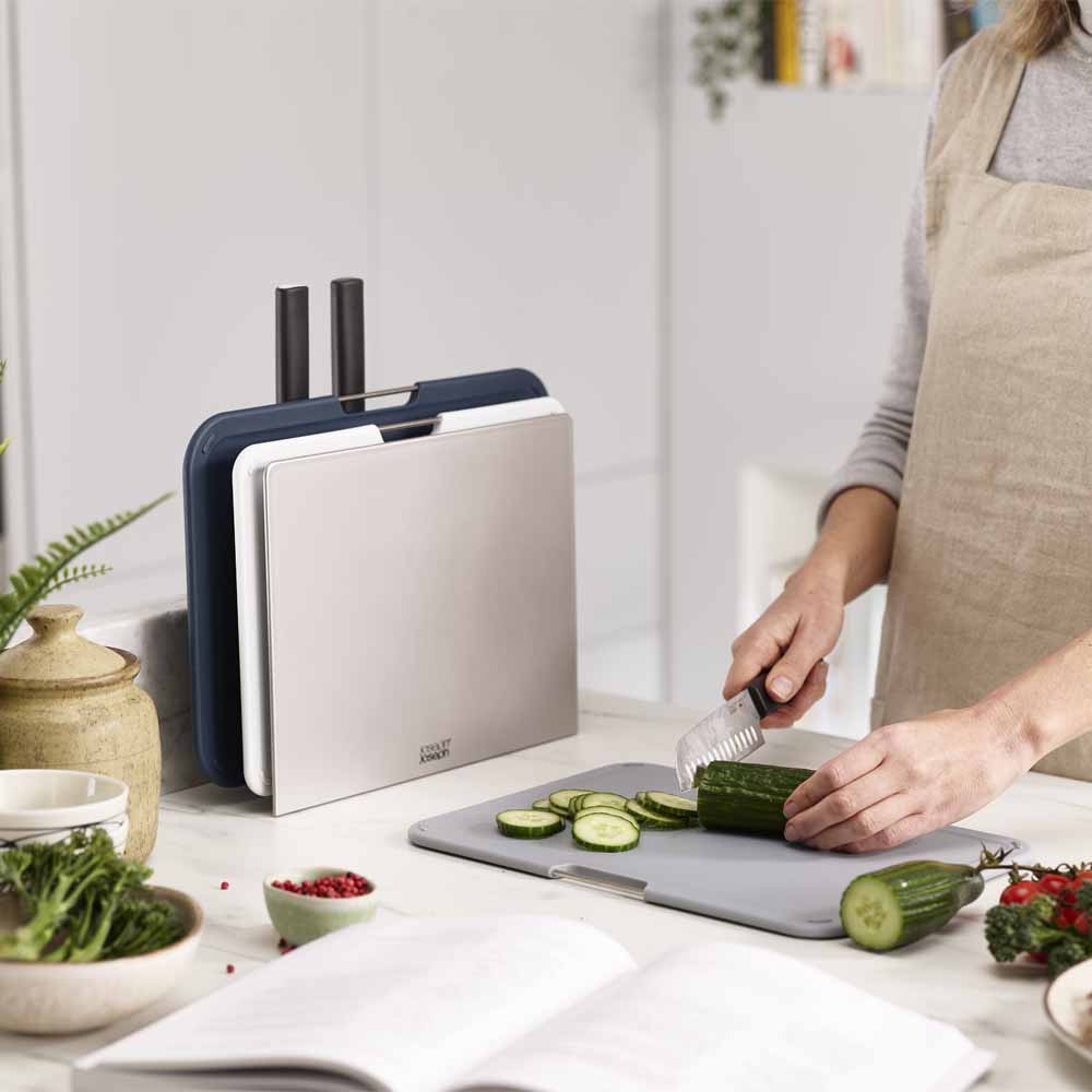 סט 3 קרשי חיתוך + 3 סכינים NEST כסוף