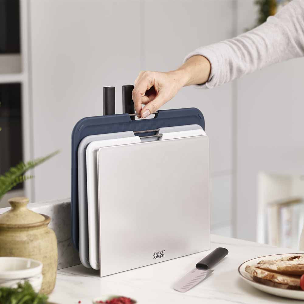 סט 3 קרשי חיתוך + 3 סכינים NEST כסוף