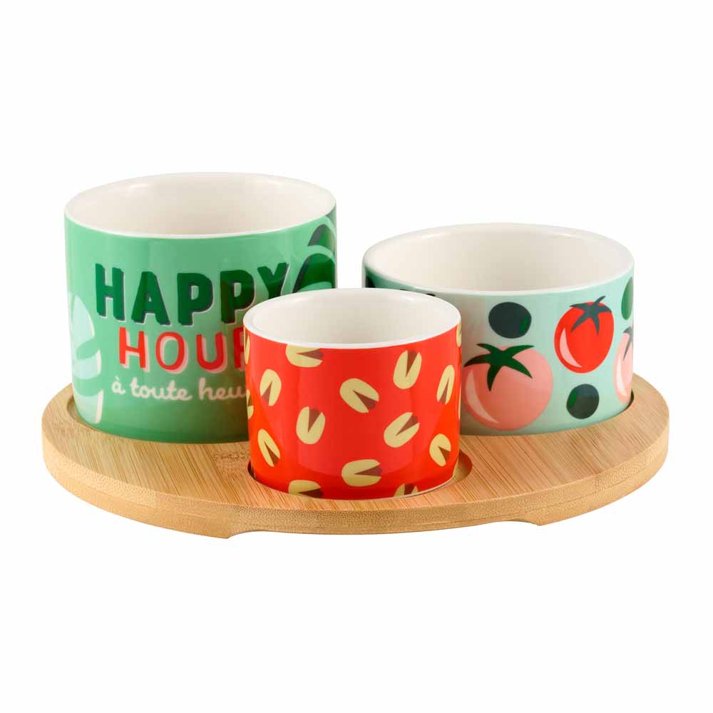 HAPPY HOUR Set of 3 Bowls and Round Tray
