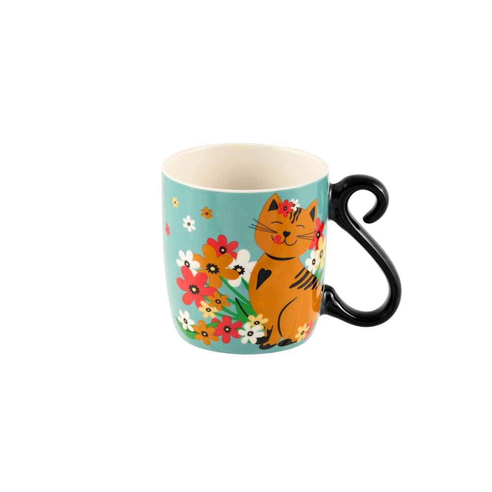 Cerulean Cat and Flowers Mug HOUBA JOURNEE