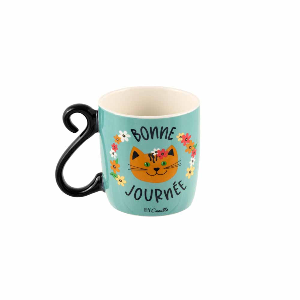 Cerulean Cat and Flowers Mug HOUBA JOURNEE