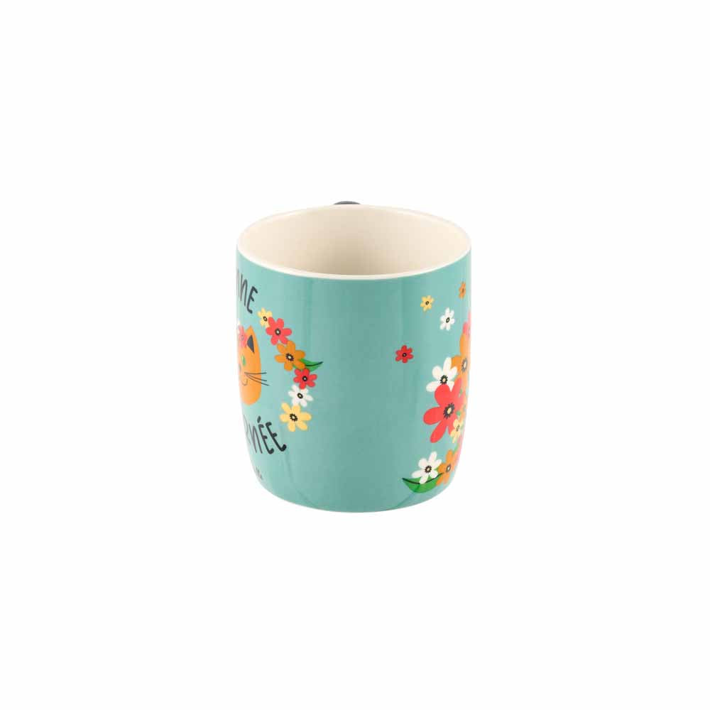 Cerulean Cat and Flowers Mug HOUBA JOURNEE