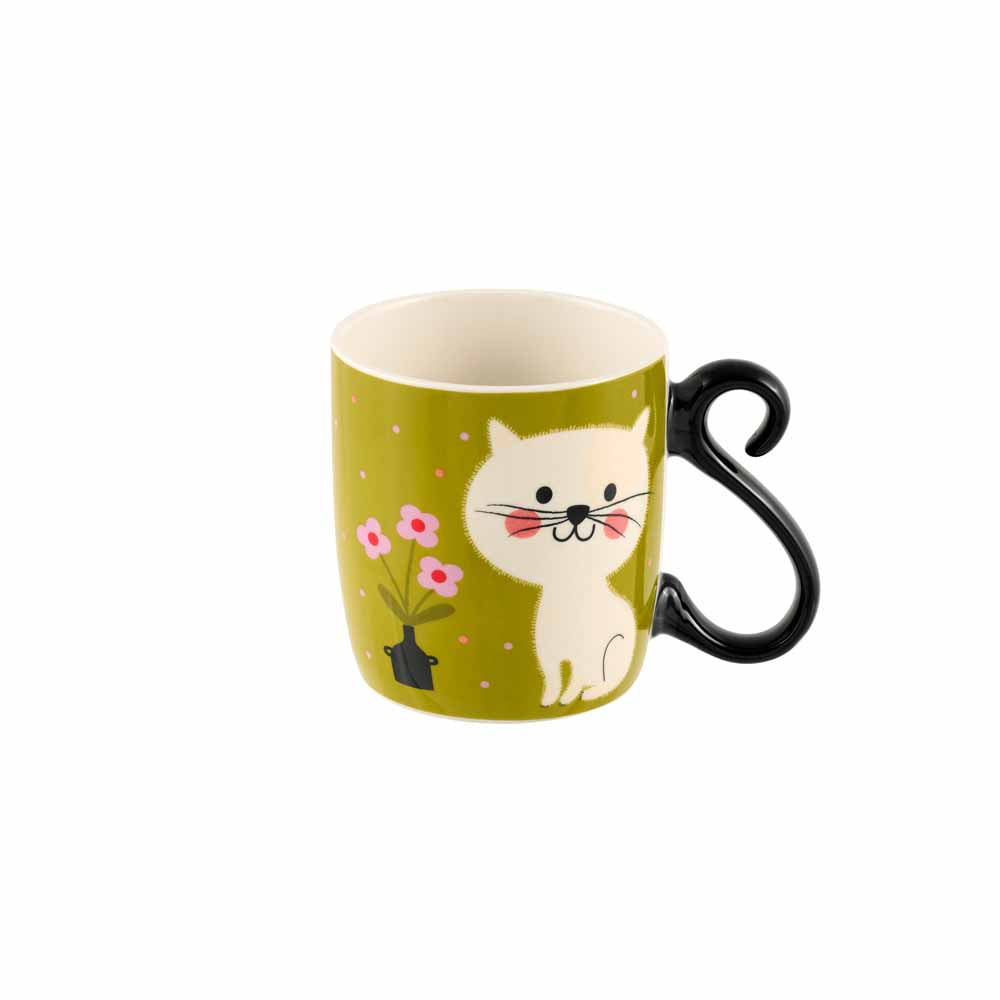 Green mug cat and flowerpot HOUBA MATIN MATOU