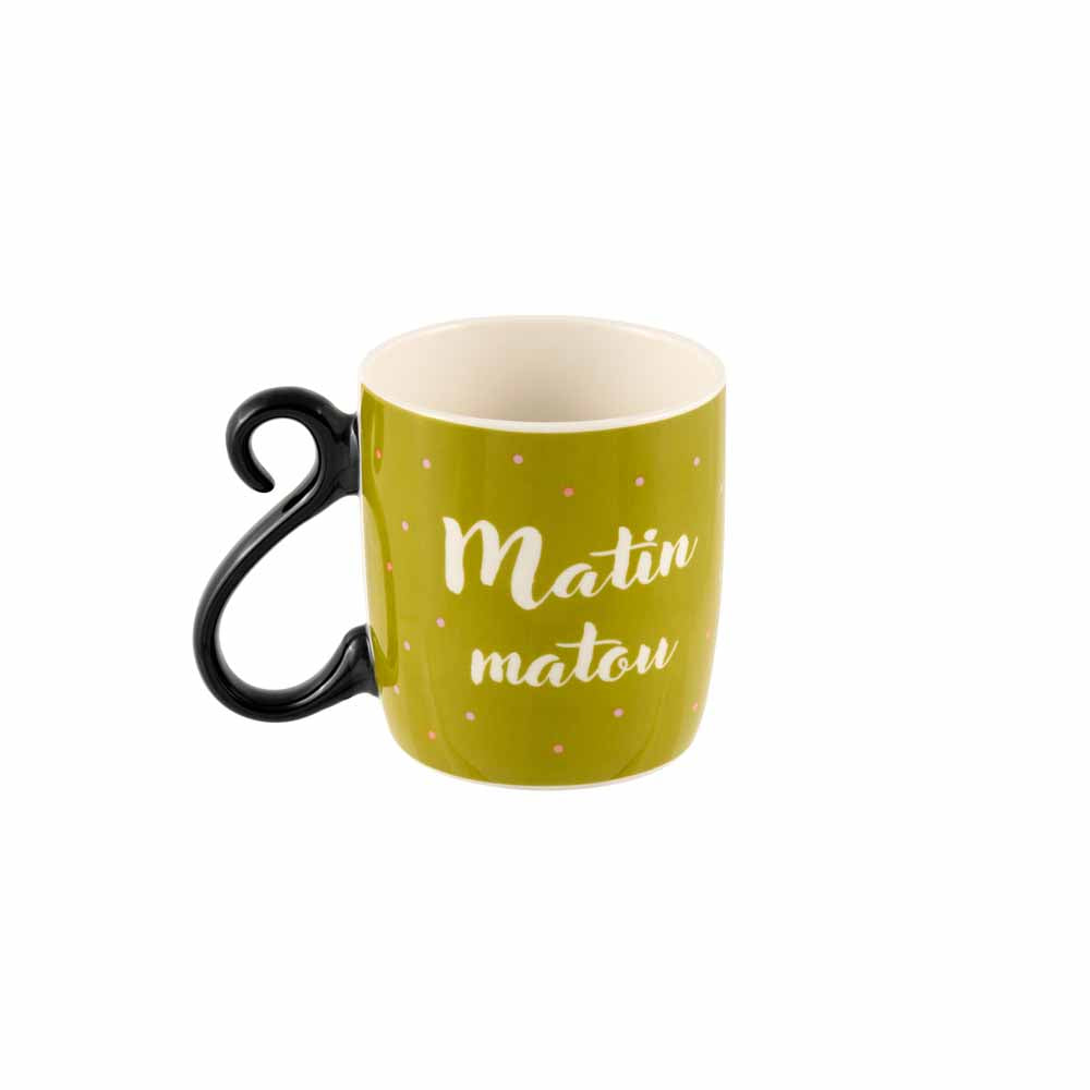 Green mug cat and flowerpot HOUBA MATIN MATOU