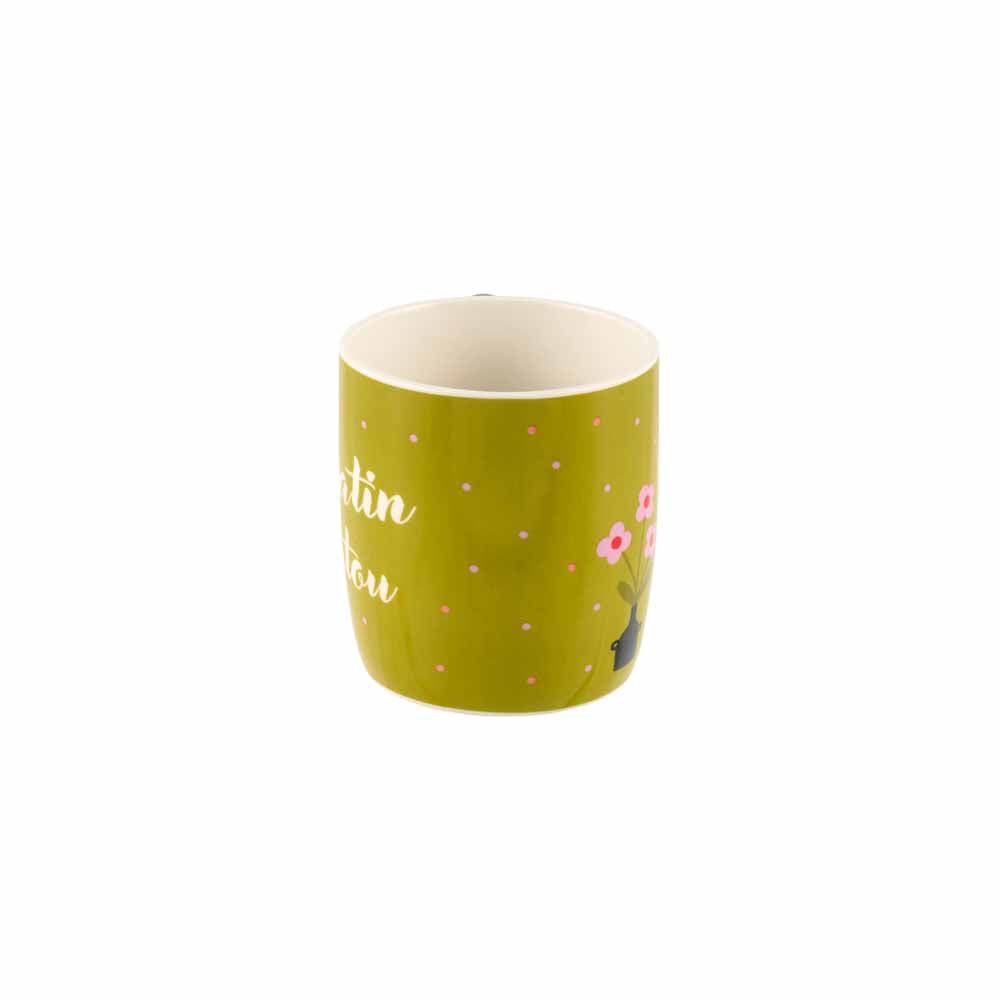Green mug cat and flowerpot HOUBA MATIN MATOU