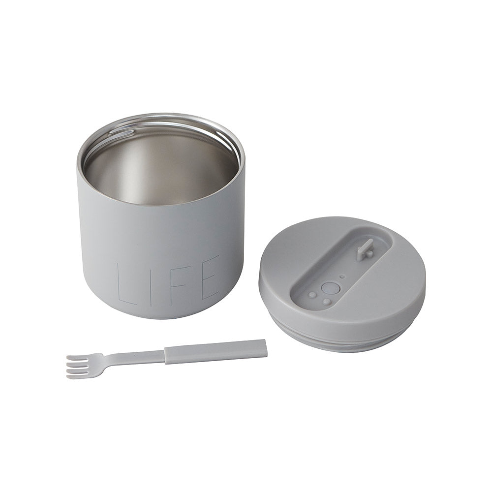 Large gray thermal lunch box + fork