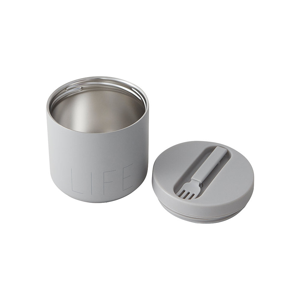 Large gray thermal lunch box + fork