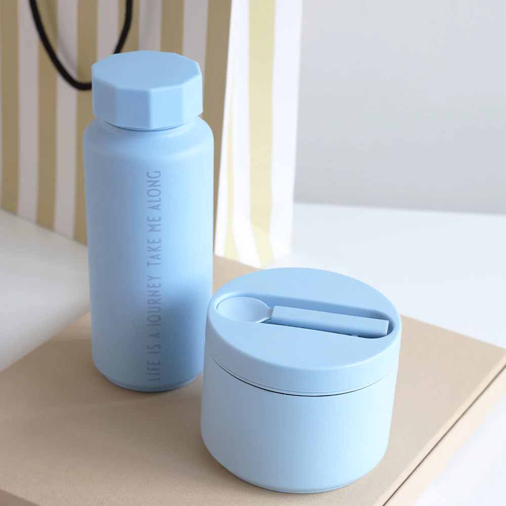 Small thermal lunchbox, light blue + spoon