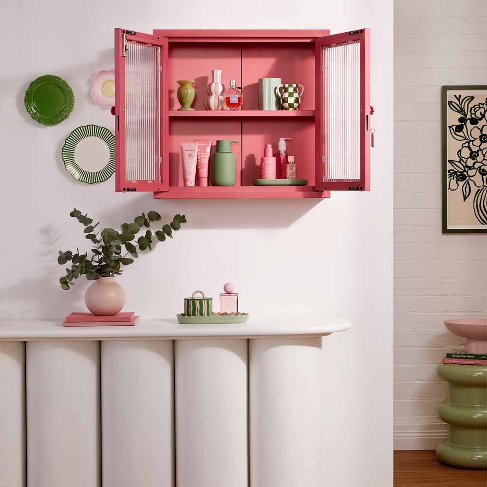 ארונית תליה דלתות זכוכית KIT ורוד כהה