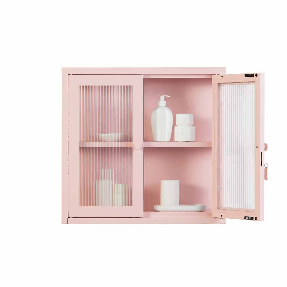 ארונית תליה דלתות זכוכית KIT ורוד בהיר