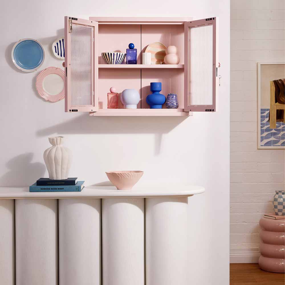 ארונית תליה דלתות זכוכית KIT ורוד בהיר