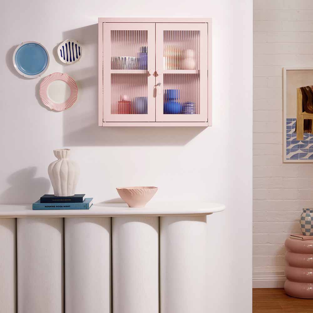 ארונית תליה דלתות זכוכית KIT ורוד בהיר