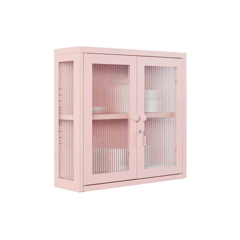 ארונית תליה דלתות זכוכית KIT ורוד בהיר