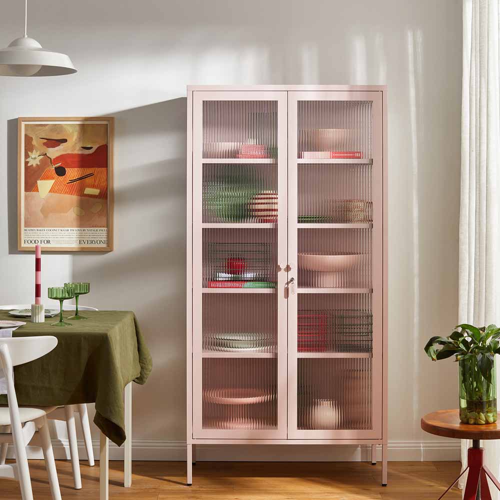 ארון דלתות זכוכית COLLECTOR ורוד בהיר