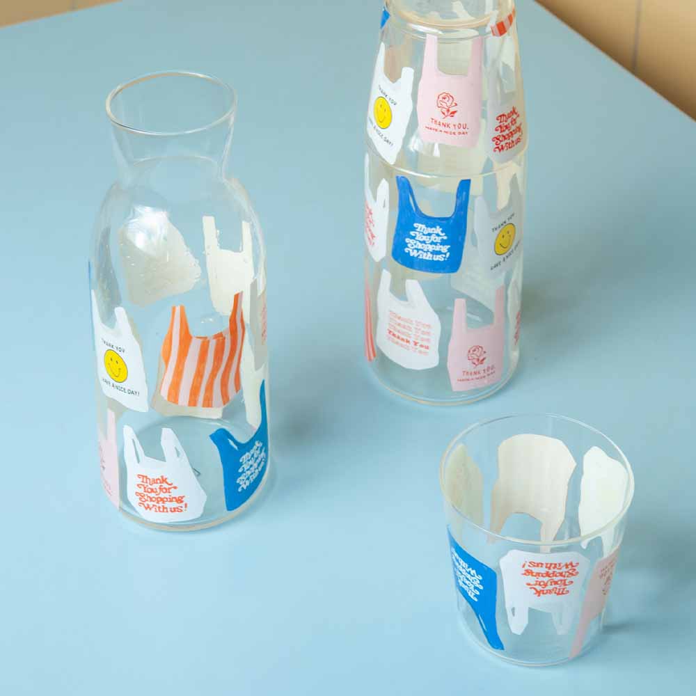 כד עם כוס זכוכית שקיות - חנות