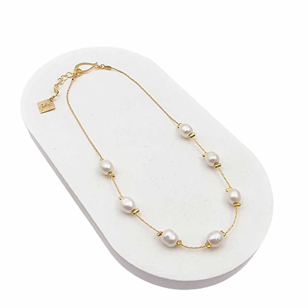 שרשרת צ'וקר פנינים אמתיות מרווחות