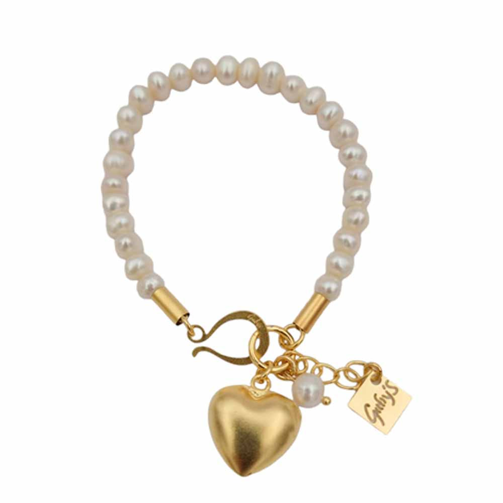 צמיד פנינים אמתיות לב נפח