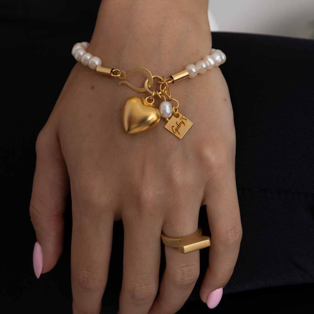 צמיד פנינים אמתיות לב נפח