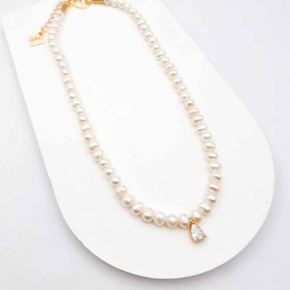 שרשרת פנינים אמתיות טיפה זירקון