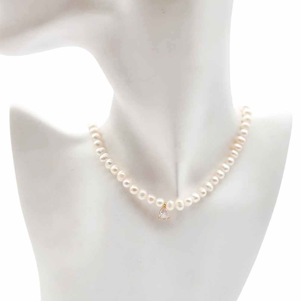 שרשרת פנינים אמתיות טיפה זירקון