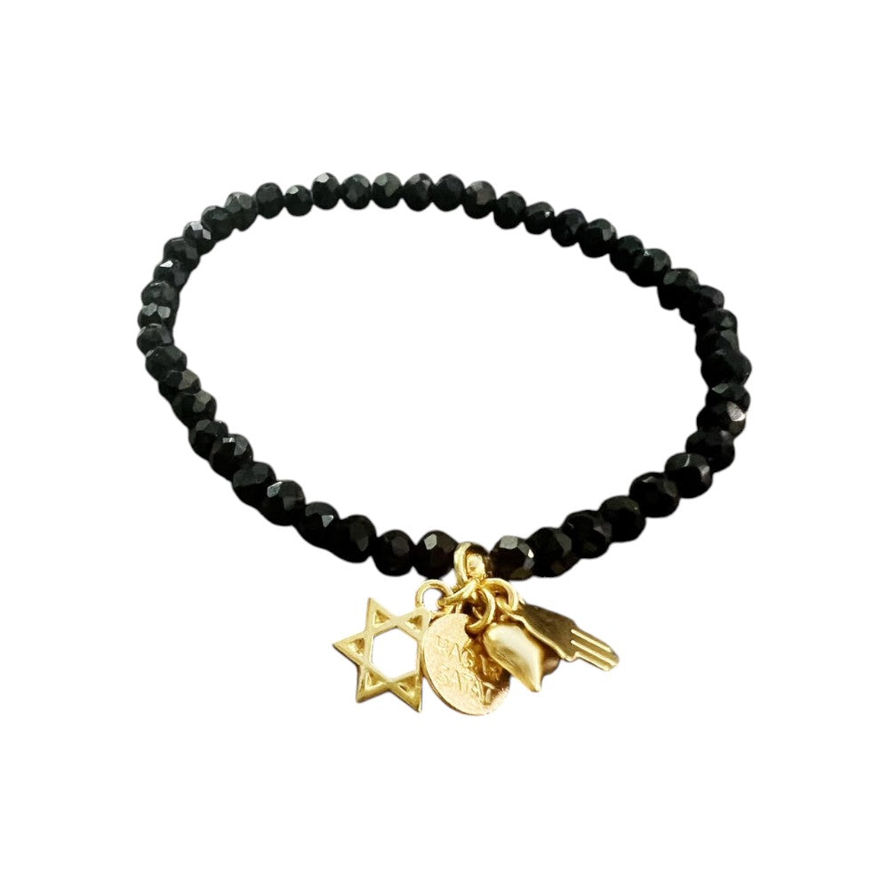 Black gold charm amulet bracelet