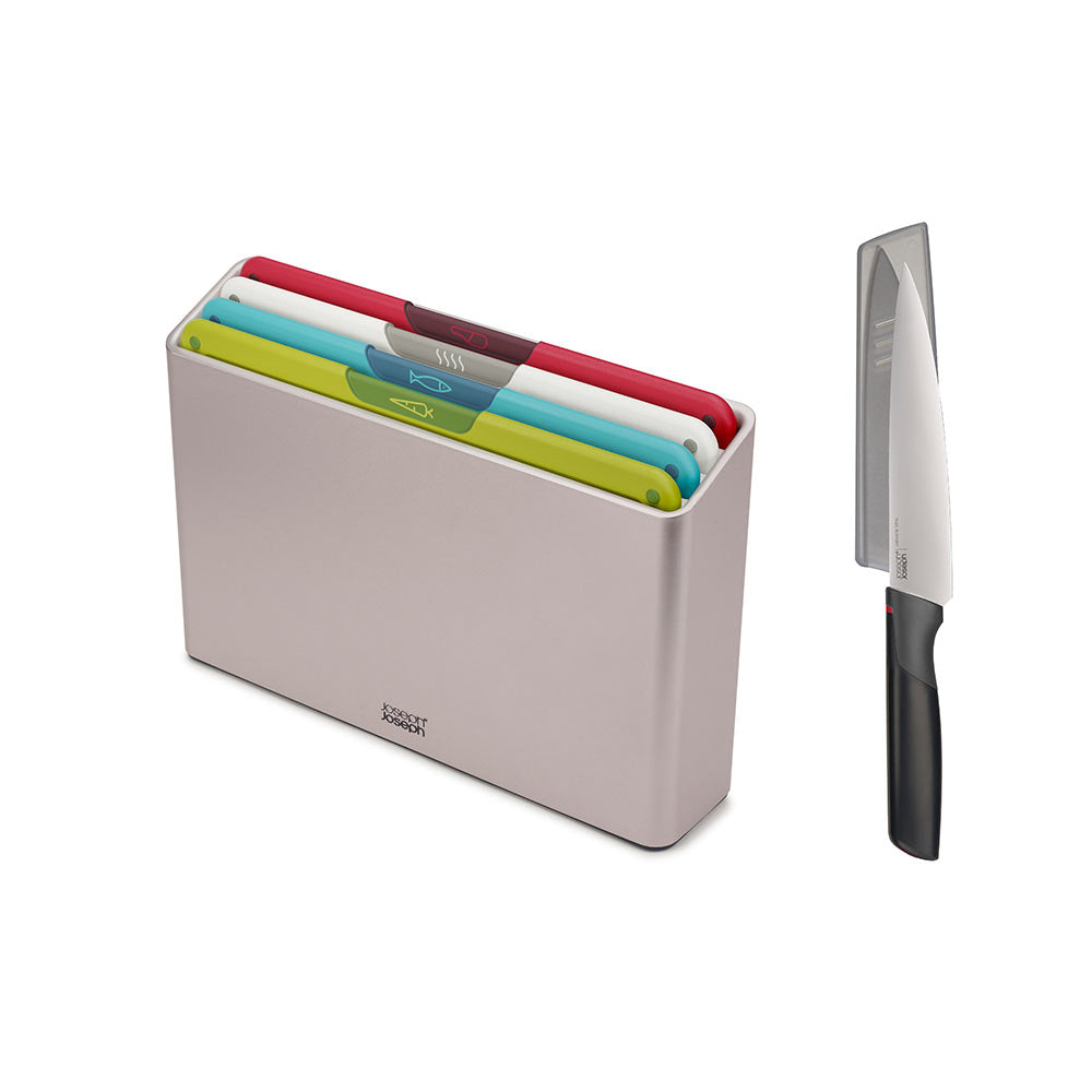 FOLIO 4-piece colored chopping board set with knife