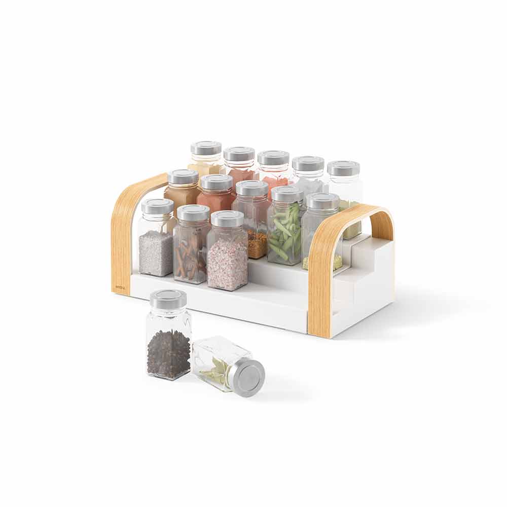 ארגונית אחסון מתרחבת 3 קומות Bellwood לבן/עץ טבעי