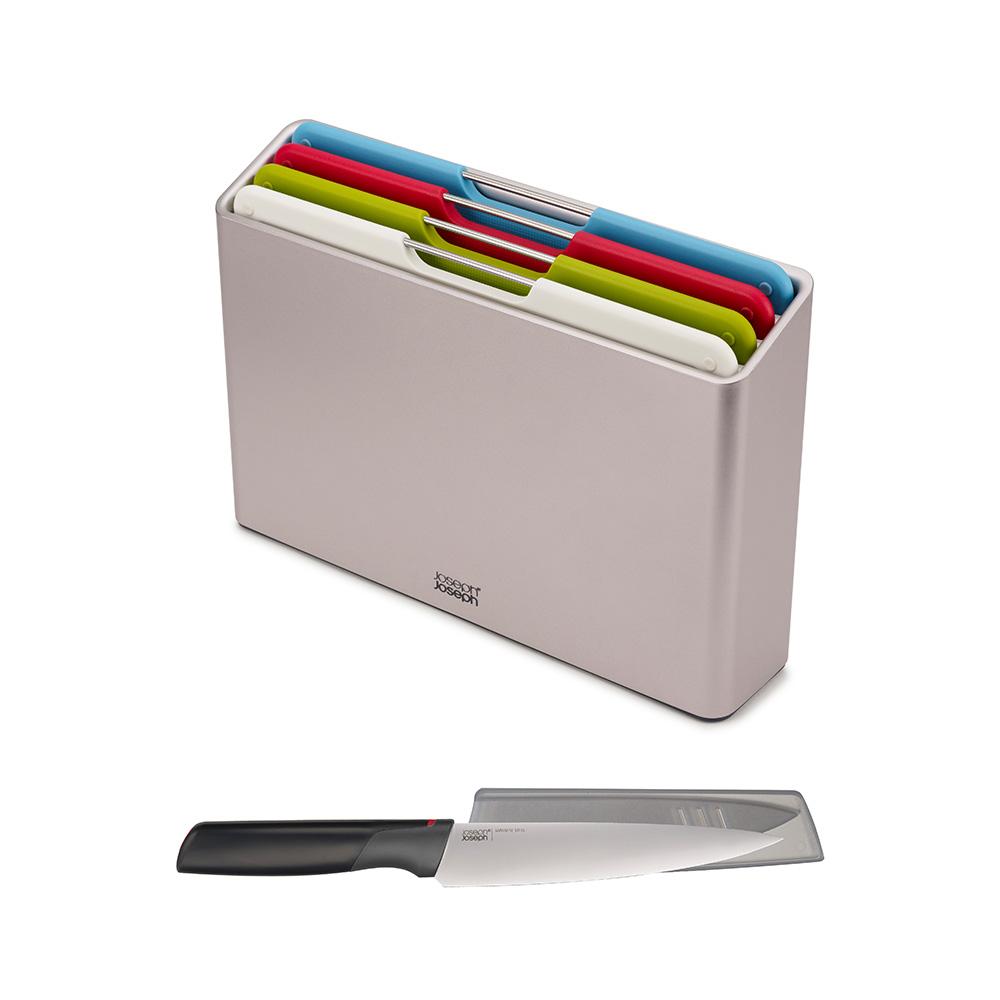 סט 4 קרשי חיתוך Folio כסוף עם סכין שף
