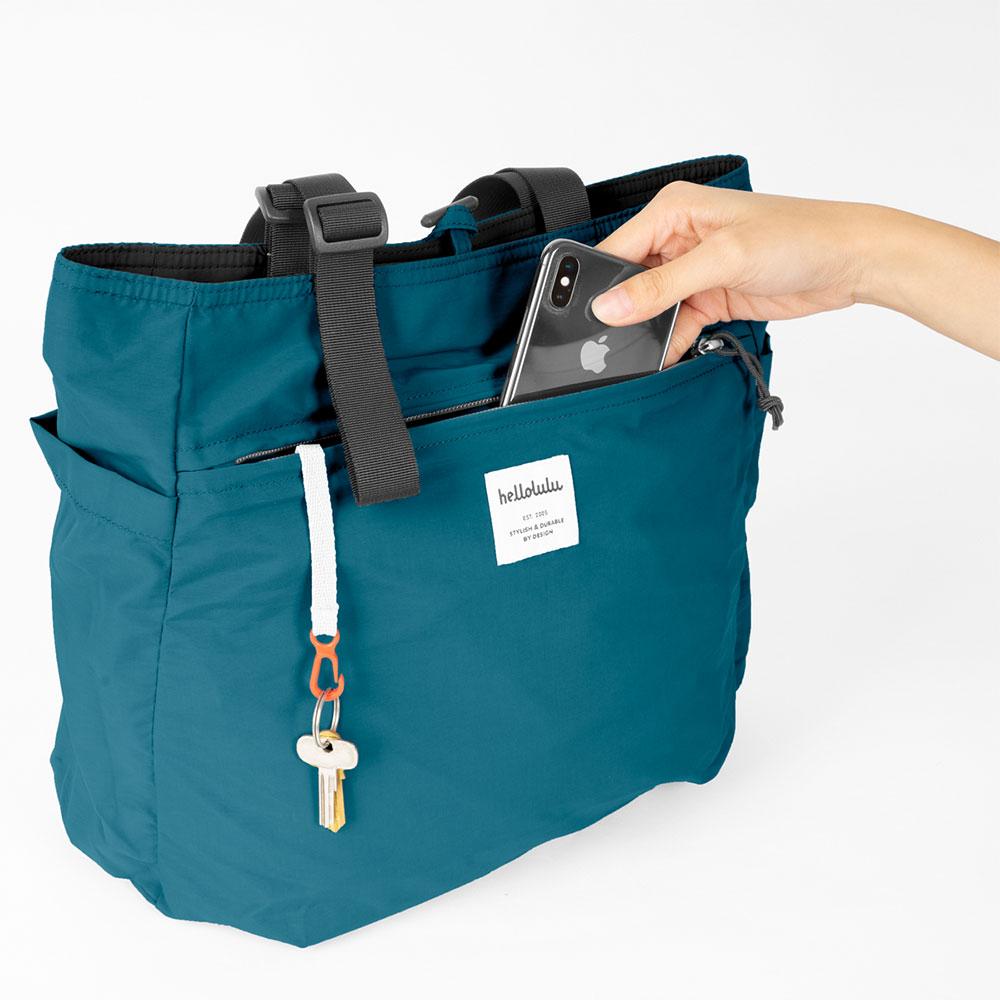 תיק tote דו צדדי שחור\טורקיז HELLOLULU תוכן