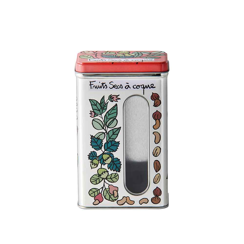 קופסת מתכת עם חלון פירות יבשים