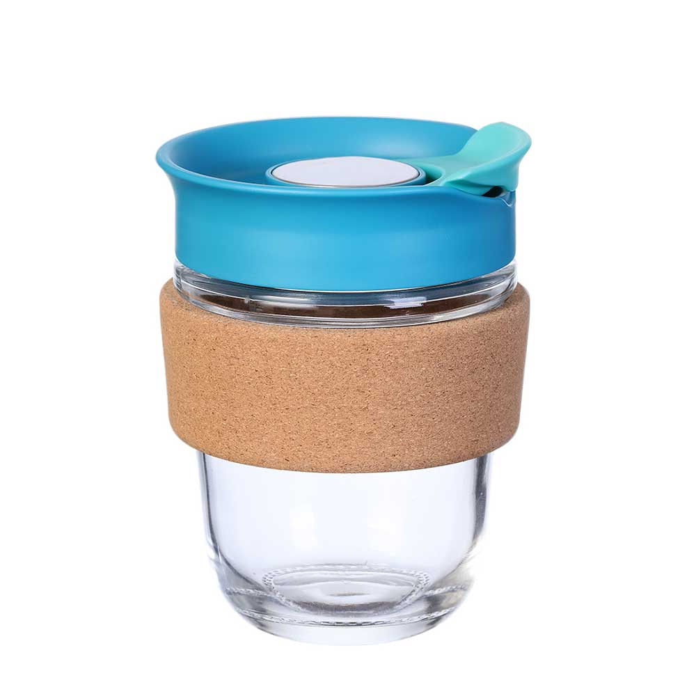 360ml Aqua Glass Cup with Cork Lid