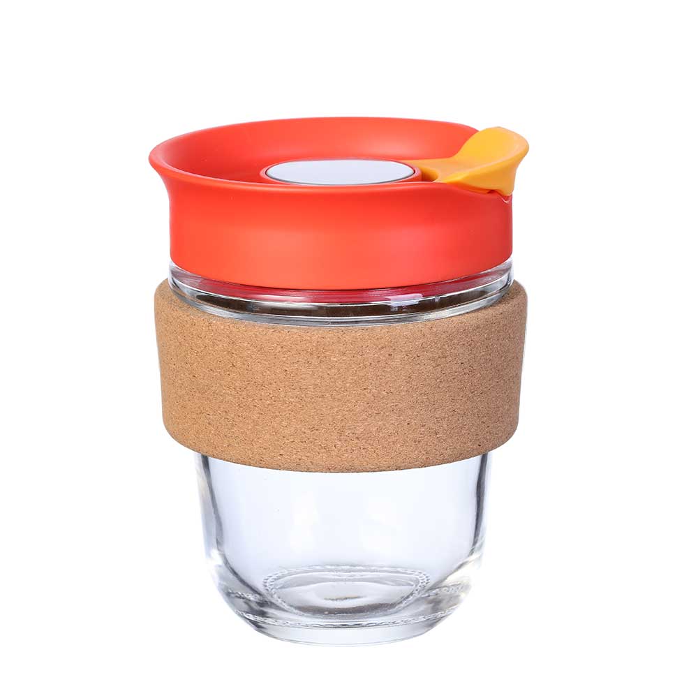 Glass cup with cork 360 ml orange