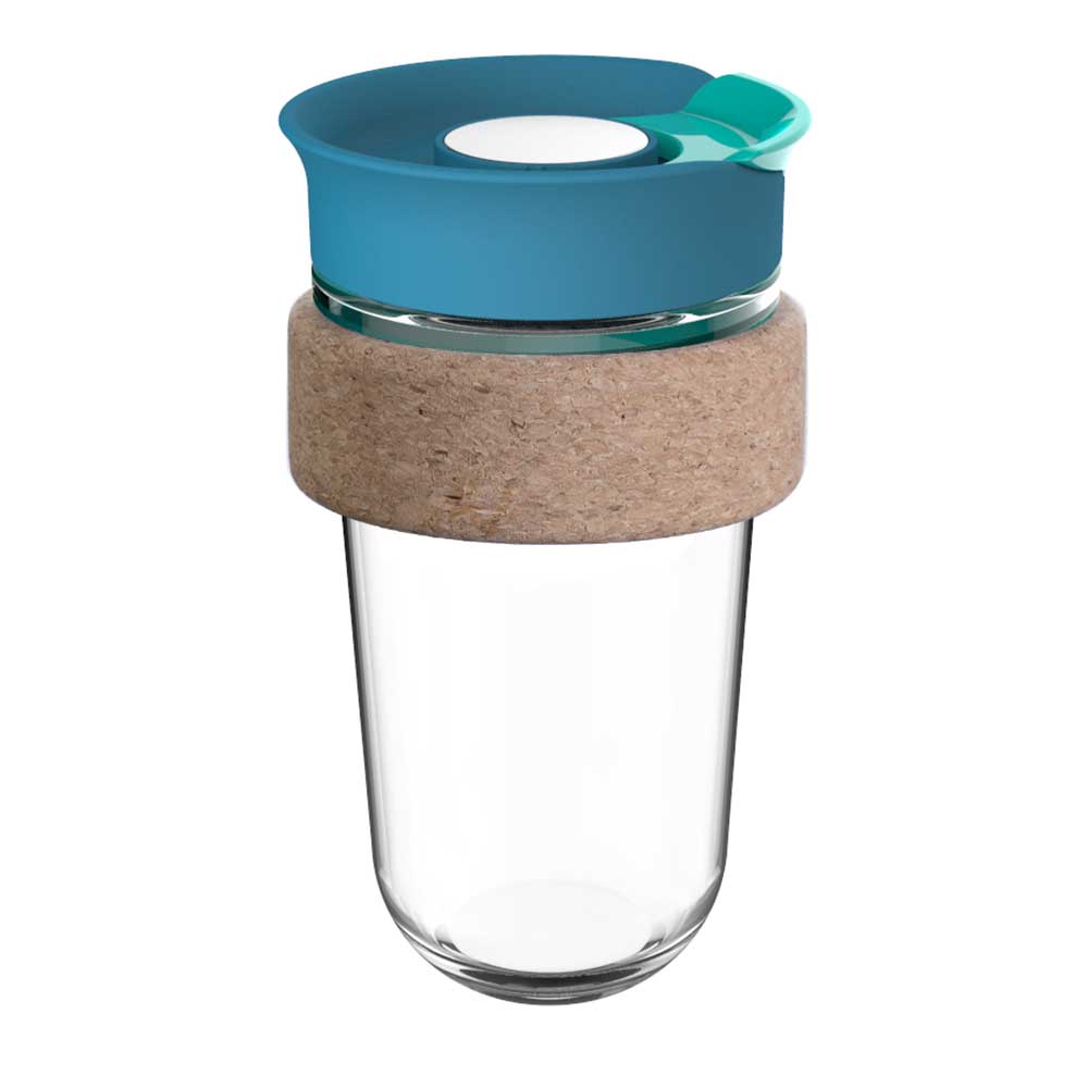 Glass cup with cork 540ml teal