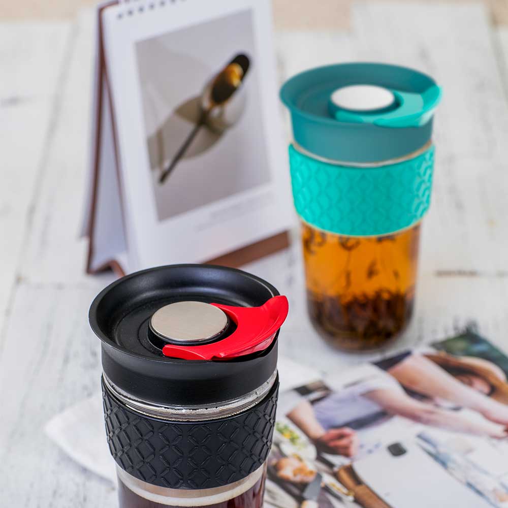 Glass cup with cork 540ml teal