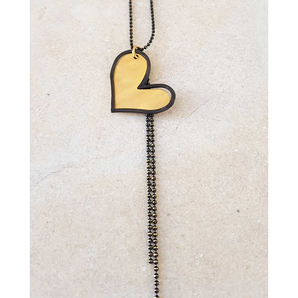 שרשרת לב קונטור שחור זהב