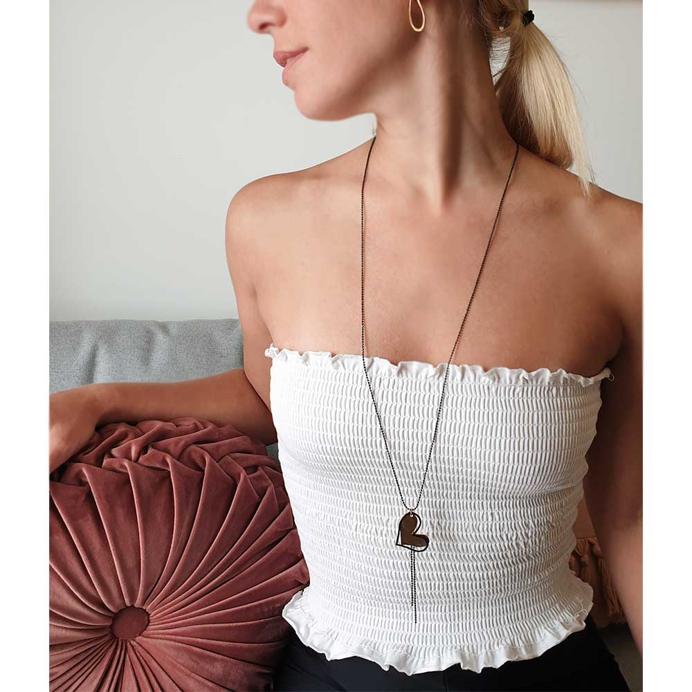 שרשרת לב קונטור שחור זהב