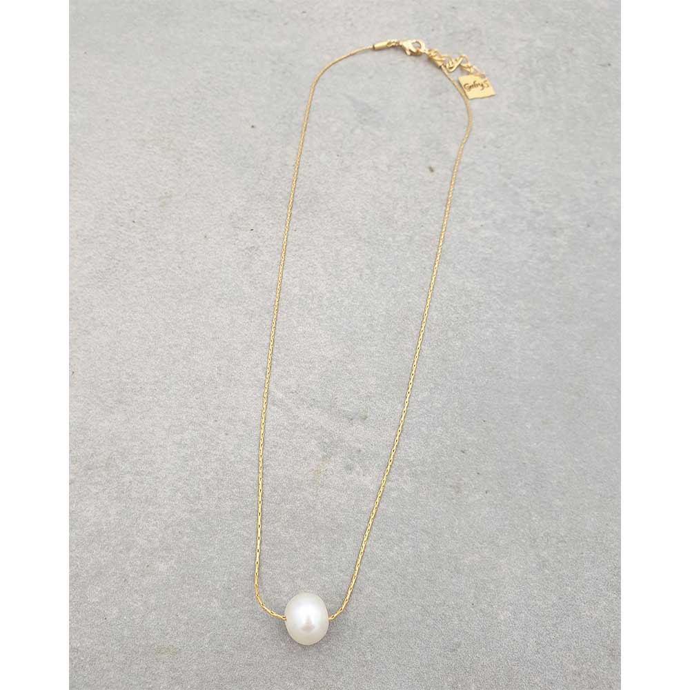 שרשרת סוליטר פנינה אמיתית זהב