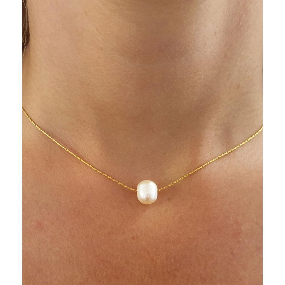 שרשרת סוליטר פנינה אמיתית זהב