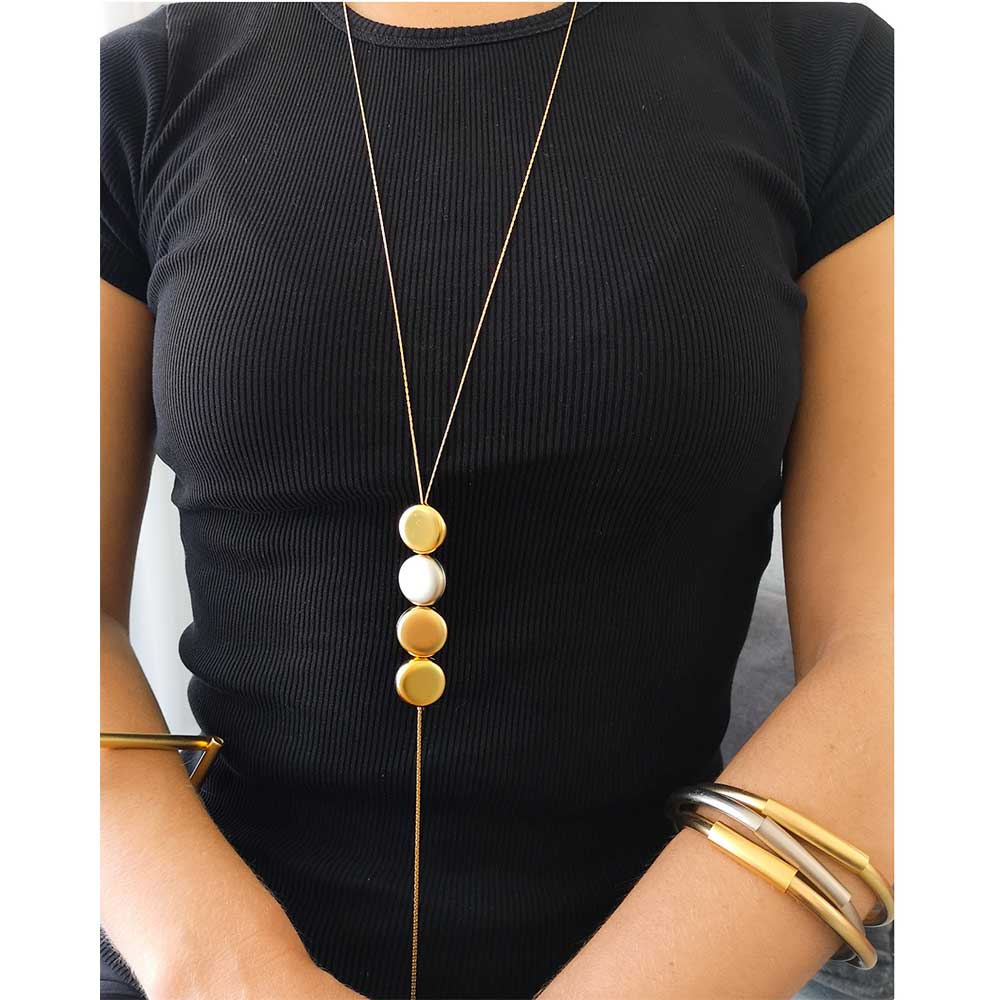 שרשרת עניבה סוכריות עגולות זהב וכסף