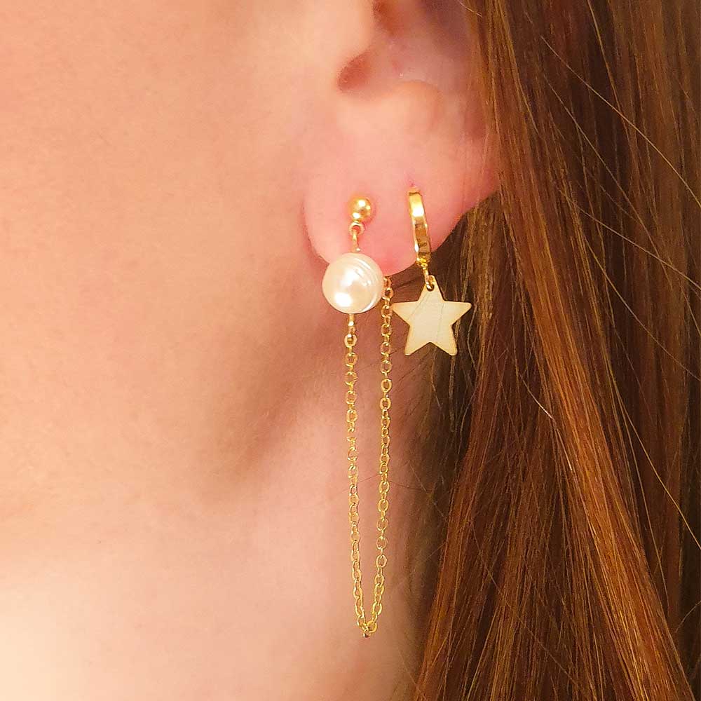 עגיל סט 4 פנינים וחישוק עבודת יד