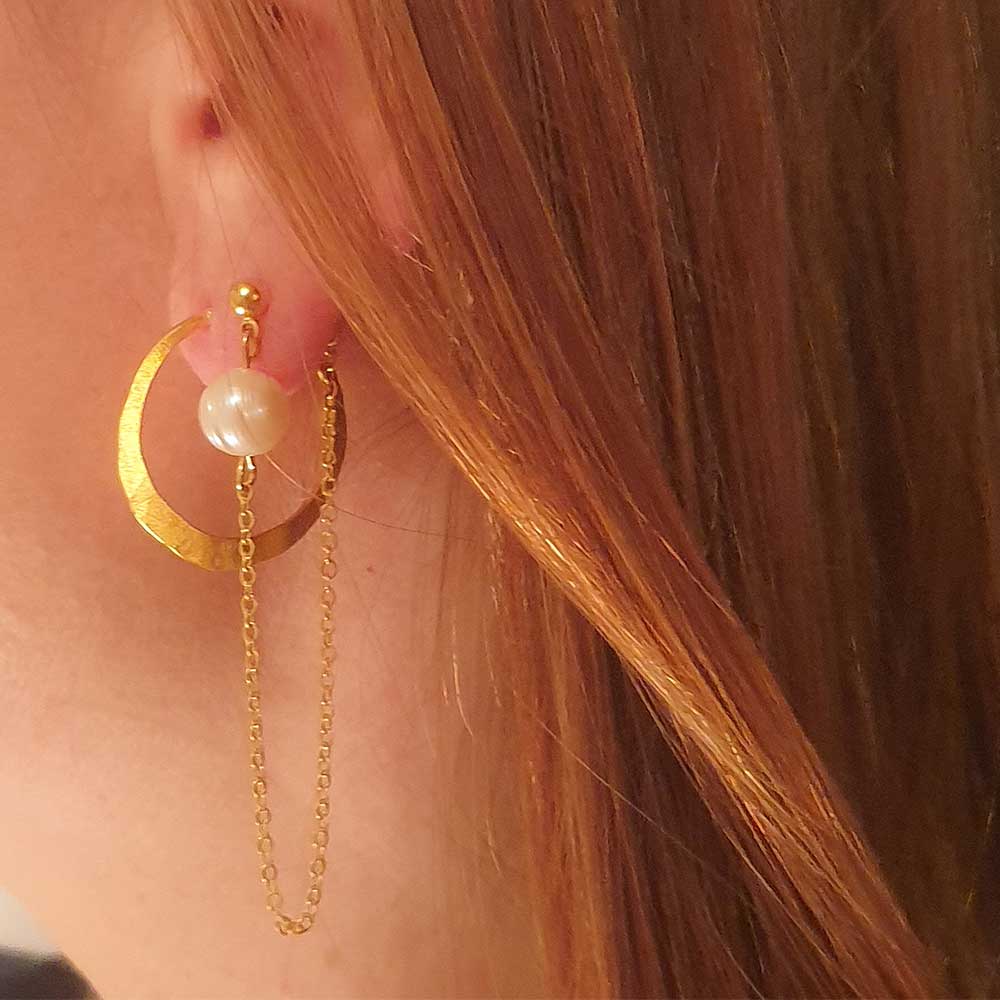 עגיל סט 4 פנינים וחישוק עבודת יד