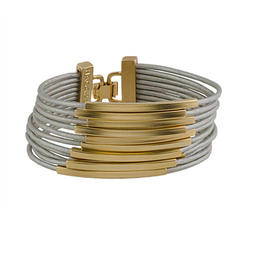 צמיד צינורות מלבןים זהב אפור