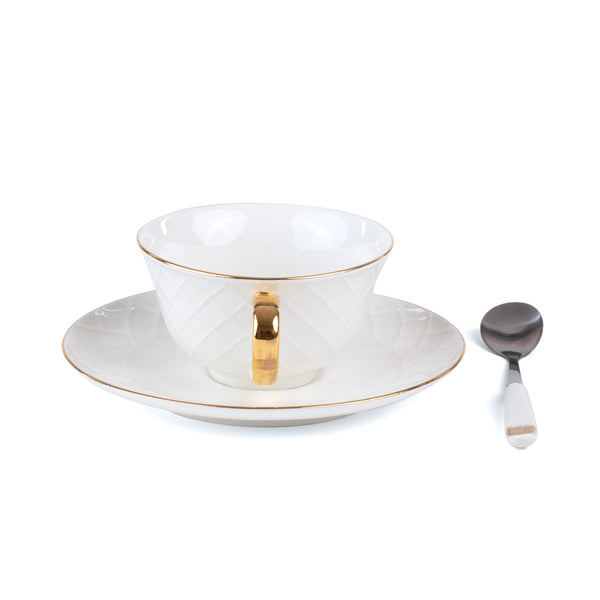 כוס קפה עם תחתית פורצלן אישה עיטור זהב