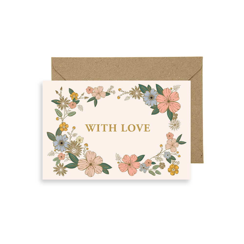 כרטיס ברכה With love מסגרת פרחים