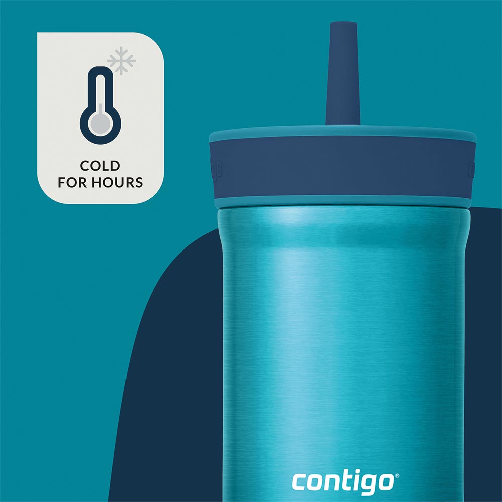כוס מתכת עם קש LEIGHTON כחול 420 מ"ל