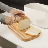 ארגז לחם עם מכסה עץ - לבן